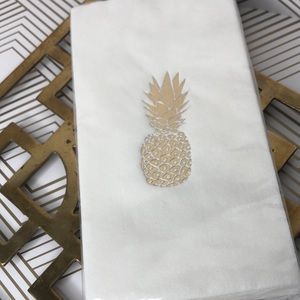 Gold Pineapple Foil‎ | White Dinner Paper Napkins | 2 Packs 8” X 4.5”